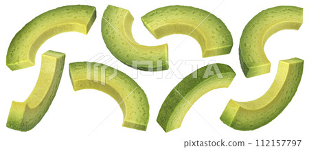Avocado slices isolated on white background with clipping path, full depth of field 112157797