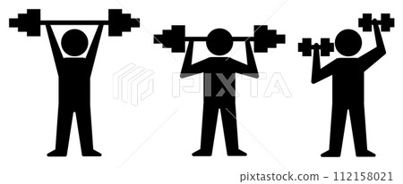 Illustration of a person lifting a barbell or dumbbell to build muscles 112158021