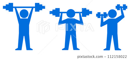 Illustration of a person lifting a barbell or dumbbell to build muscles 112158022