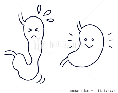 Healthy stomach and gastroptosis stomach Healthy stomach and gastroptosis stomach 112158538