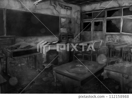 毀壞破舊的球體飛行教室插圖灰色 112158988