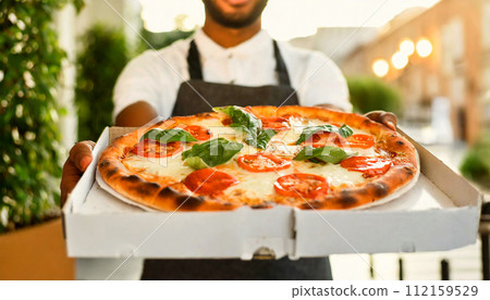 Pizza Express Delivery - Pizza Margherita in a Cardboard Box - Generative Ai 112159529