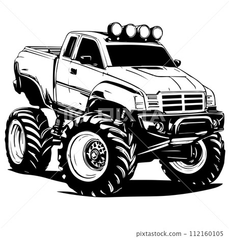 Vector Monster truck monochrome isolated white background Vector Monster truck monochrome isolated white background 112160105
