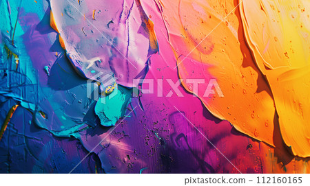 A dynamic and colorful abstract painting, where vivid hues and textures merge, evoking a sense of creativity and movement 112160165