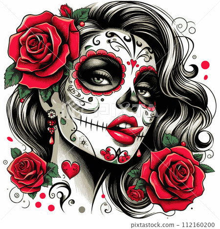 Premium Dia de los Muertos Illustration with Seductive Expression 112160200