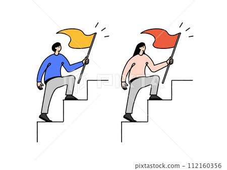 Illustration of a man and a woman reaching a goal/target Illustration of a man and a woman reaching a goal/target 112160356