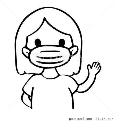 women cartoon character wearing a mask. New normal lifestyle concept. Outline Vector women cartoon character wearing a mask. New normal lifestyle concept. Outline Vector 112160707