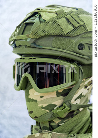 Military protective green camouflage helmet and mask 112160910