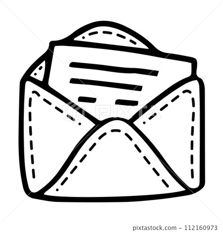 A envelope with a white piece of paper sticking out.outline Vector 112160973