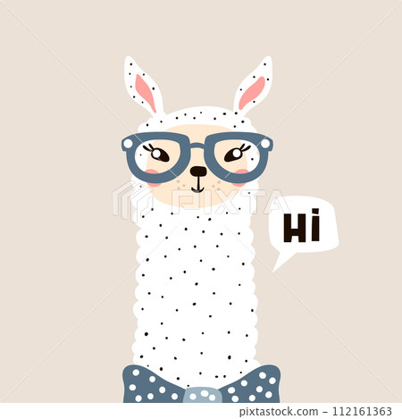 Cute Lama face. Childish print for fabric, t-shirt, poster, card, baby shower. Vector Illustrtion 112161363