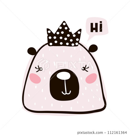 Cute cartoon bear girl with crown in scandinavian style. Childish print for nursery, kids apparel,poster, postcard. Vector Illustration 112161364