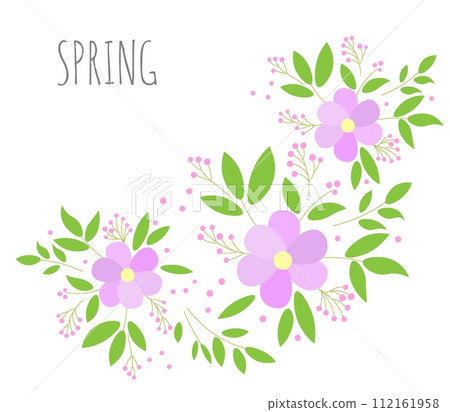 Spring. Flowers and leaves. Elegant floral backdrop set with a place for text. Spring. Flowers and leaves. Elegant floral backdrop set with a place for text. 112161958