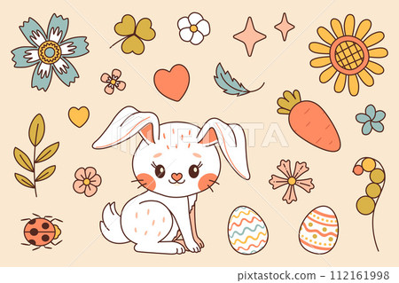 Easter bunny. Cute rabbit. Happy Easter Trendy colors flat style Vector set 112161998