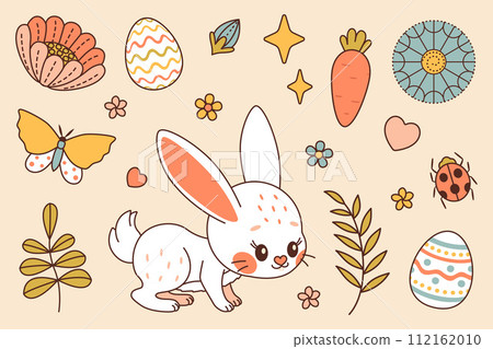 Easter bunny. Cute rabbit. Happy Easter Trendy colors flat style Vector set Easter bunny. Cute rabbit. Happy Easter Trendy colors flat style Vector set 112162010