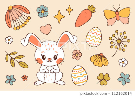 Easter bunny. Cute rabbit. Happy Easter Trendy colors flat style Vector set 112162014