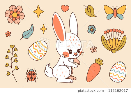 Easter bunny. Cute rabbit. Happy Easter Trendy colors flat style Vector set 112162017