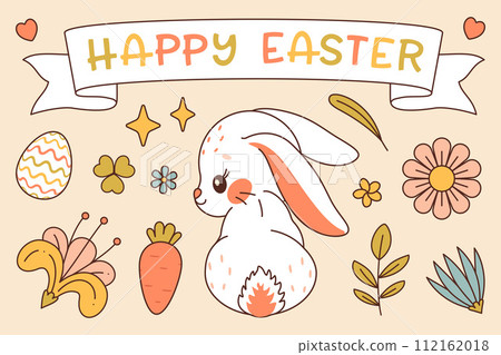 Easter bunny. Cute rabbit. Happy Easter Trendy colors flat style Vector set Easter bunny. Cute rabbit. Happy Easter Trendy colors flat style Vector set 112162018