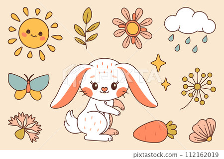 Easter bunny. Cute rabbit. Happy Easter Trendy colors flat style Vector set Easter bunny. Cute rabbit. Happy Easter Trendy colors flat style Vector set 112162019