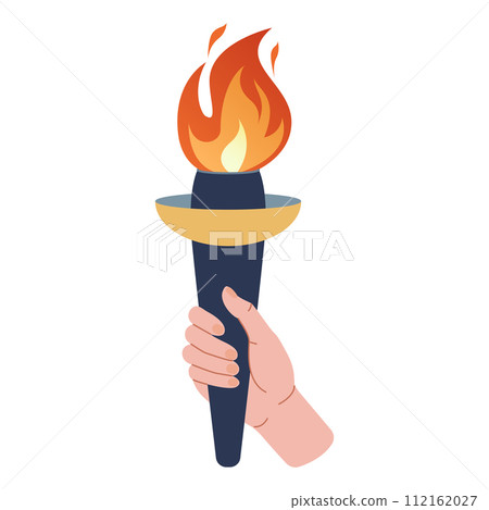 Hand holding a torch. Sport symbol, flat vector illustration design. 112162027