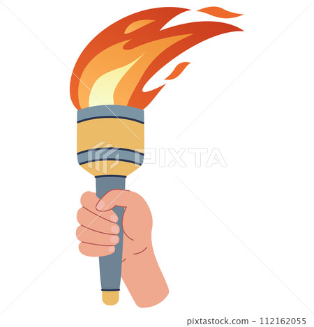 Hand holding a torch. Sport symbol, flat vector illustration design. Hand holding a torch. Sport symbol, flat vector illustration design. 112162055