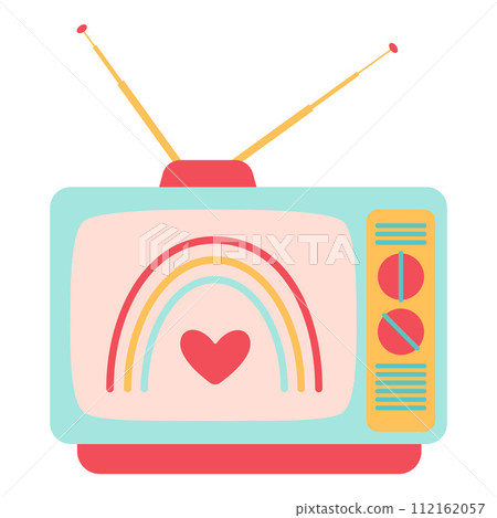 Happy Valentine tv. The heart and rainbow on the TV screen. LGBTQ. Trendy flat vector illustration. Happy Valentine tv. The heart and rainbow on the TV screen. LGBTQ. Trendy flat vector illustration. 112162057