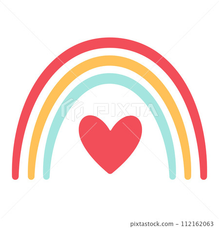 Rainbow with heart childish scandinavian style Simple Hand Drawn. Retro style. flat vector. 112162063