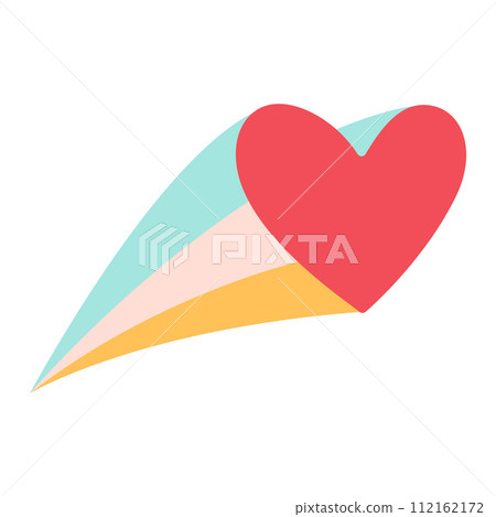 Red heart flies leaving a rainbow trail. Love illustration for Valentines day card isolated on white. Red heart flies leaving a rainbow trail. Love illustration for Valentines day card isolated on white. 112162172