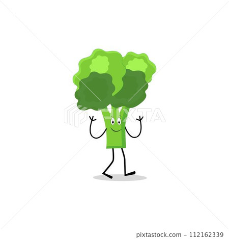 Broccoli mascot cartoon in vector. Cute happy smiling broccoli vegetable set collection. Vector flat cartoon character illustration icon design. 112162339