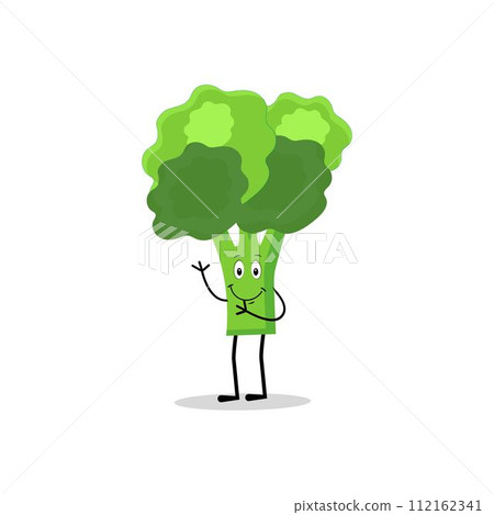 Broccoli mascot cartoon in vector. Cute happy smiling broccoli vegetable set collection. Vector flat cartoon character illustration icon design. 112162341