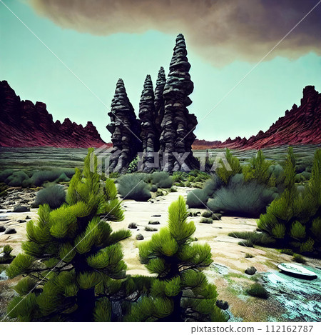 Post-nuclear Wilderness. Landscape transformed by nuclear fallout, featuring mutated flora 112162787