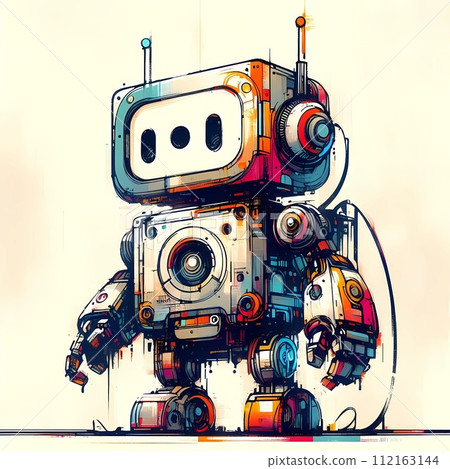 Minimalist painting of sci-fi cute robot design. 112163144