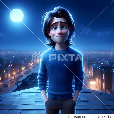 Poster blue guy with blue eyes with blue long hair.  112163215