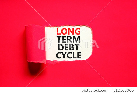 Long term debt cycle symbol. Concept words Long term debt cycle on beautiful white paper. Beautiful red background. Business Long term debt cycle concept. Copy space. 112163309