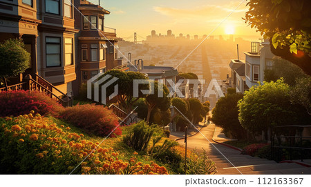 Lombard Street, San Francisco, sunrise 112163367