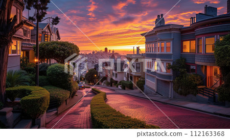 Lombard Street, San Francisco, sunrise 112163368