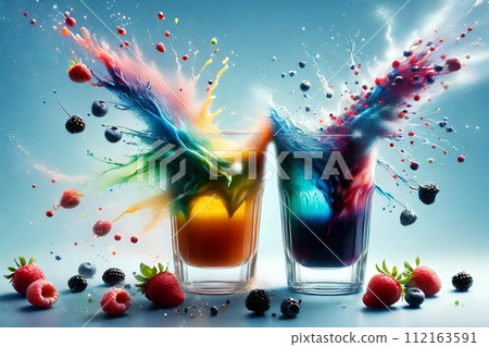 juice in a glass with colorful berries 112163591