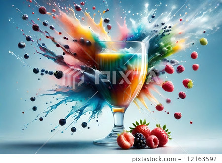 juice in a glass with colorful berries 112163592