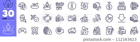 Money loss, Augmented reality and Accounting report line icons pack. Money, Ranking star, Video conference web icon. Inspect, Vaccine announcement, Game console pictogram. Gamepad. Vector Money loss, Augmented reality and Accounting report line icons pack. Money, Ranking star, Video conference web icon. Inspect, Vaccine announcement, Game console pictogram. Gamepad. Vector 112163623