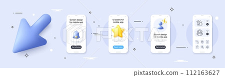 Mental conundrum, Group and New house line icons pack. Phone screen mockup with 3d cursor. Alert, star and placeholder. Add team, Flight mode, Users chat web icon. Vector 112163627