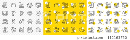 Outline Compliance, Graph chart and Loyalty points line icons pack for web with Survey results, 360 degrees, Refrigerator line icon. Winner, Student, Clothing pictogram icon. Update data. Vector 112163730