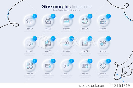 Set of Business idea, Online chemistry and Human sing line icons for web app. Best laptop, Love book, Help icons. Strategy, Teamwork, Discrimination signs. Money wallet, Puzzle, Money currency. Vector 112163749