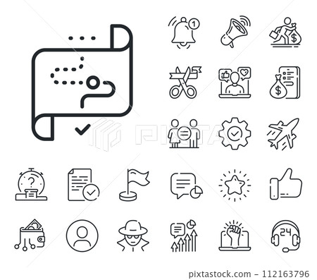 Stratery goal sign. Salaryman, gender equality and alert bell outline icons. Target path line icon. Core value symbol. Target path line sign. Spy or profile placeholder icon. Vector Stratery goal sign. Salaryman, gender equality and alert bell outline icons. Target path line icon. Core value symbol. Target path line sign. Spy or profile placeholder icon. Vector 112163796