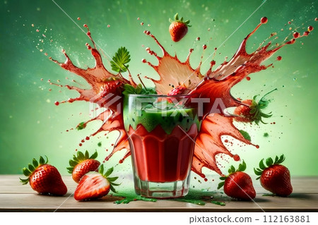 fresh strawberry juice, a burst of vitamins. 112163881