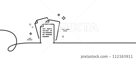 Documents line icon. Continuous one line with curl. Doc file page sign. Office note symbol. Documents single outline ribbon. Loop curve pattern. Vector Documents line icon. Continuous one line with curl. Doc file page sign. Office note symbol. Documents single outline ribbon. Loop curve pattern. Vector 112163911