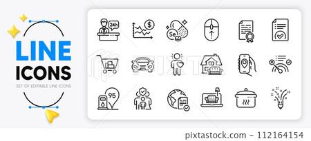 Approved document, Location app and Furniture line icons set for app include Selenium mineral, Furniture moving, Boiling pan outline thin icon. Friend, Online voting. Vector Approved document, Location app and Furniture line icons set for app include Selenium mineral, Furniture moving, Boiling pan outline thin icon. Friend, Online voting. Vector 112164154