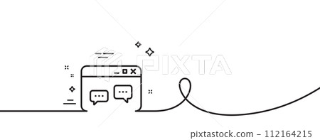 Browser Window line icon. Continuous one line with curl. Chat speech bubbles sign. Internet page symbol. Browser Window single outline ribbon. Loop curve pattern. Vector 112164215
