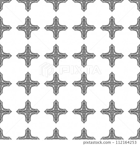 Black and white vintage seamless pattern. Floral ornamental monochrome damask background. Black and white vintage seamless pattern. Floral ornamental monochrome damask background. 112164253