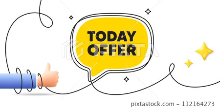 Today offer tag. Continuous line art banner. Special sale price sign. Advertising discounts symbol. Today offer speech bubble background. Wrapped 3d like icon. Vector 112164273