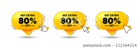 Get Extra 80 percent off Sale. Click here buttons. Discount offer price sign. Special offer symbol. Save 80 percentages. Extra discount speech bubble chat message. Talk box infographics. Vector Get Extra 80 percent off Sale. Click here buttons. Discount offer price sign. Special offer symbol. Save 80 percentages. Extra discount speech bubble chat message. Talk box infographics. Vector 112164314