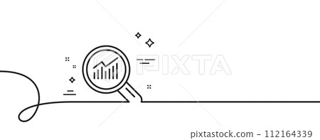 Chart line icon. Continuous one line with curl. Report graph or Sales growth sign in Magnifying glass. Analysis and Statistics data symbol. Data analysis single outline ribbon. Vector Chart line icon. Continuous one line with curl. Report graph or Sales growth sign in Magnifying glass. Analysis and Statistics data symbol. Data analysis single outline ribbon. Vector 112164339